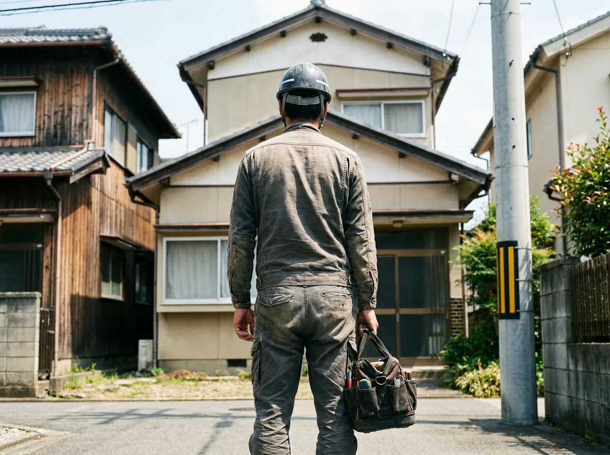 工具バッグを持つ職人の後ろ姿のイメージ